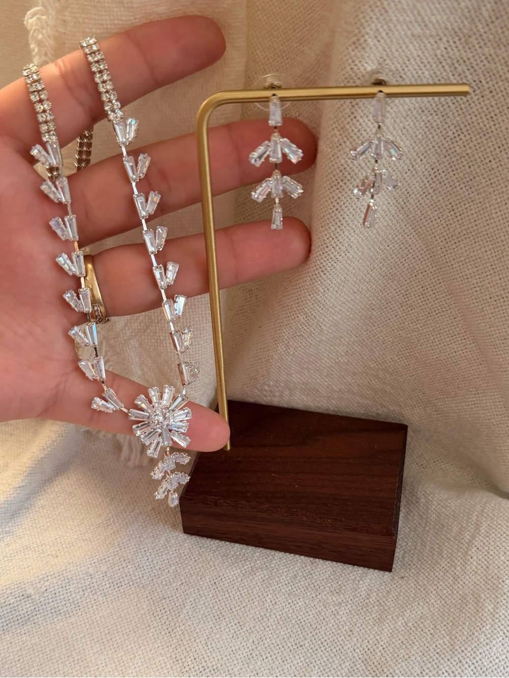 Crystal Drop Earrings and Necklace Set CZ - Prom Jewelry - Picture 2 of 7